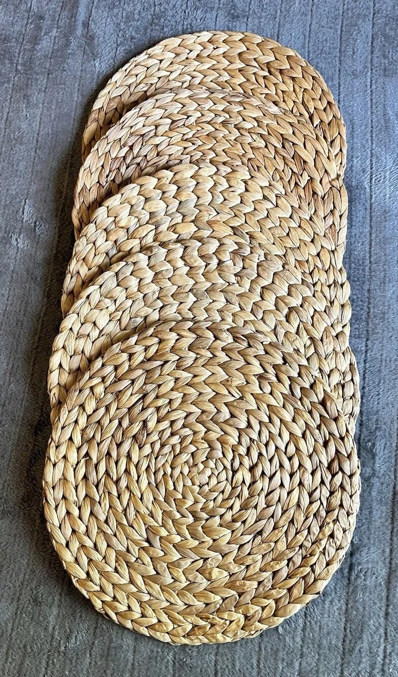5pcs Round Water Hyacinth Woven Placemats Braided Straw Mats 13.25 Inches